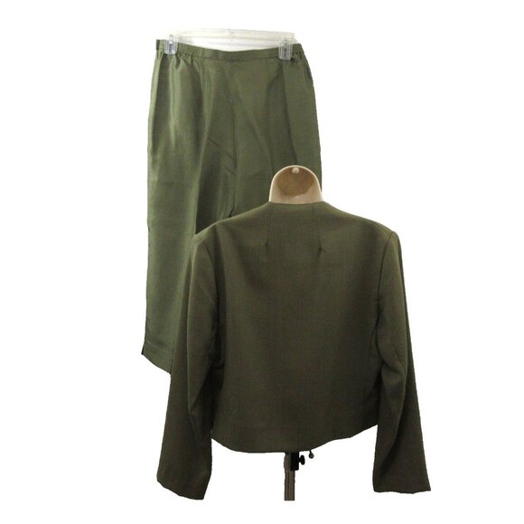 Henry Lee/Judith Hart Womens 2pc Open Front Jacket 14 100% Silk Pants 14P Green - Picture 3 of 11